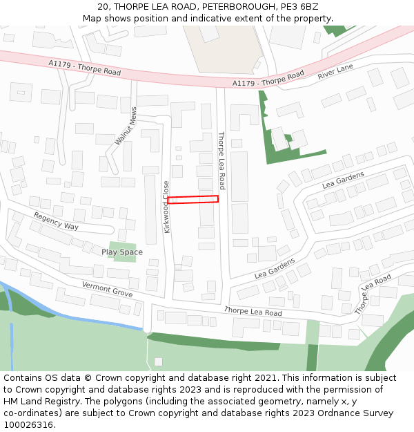 20, THORPE LEA ROAD, PETERBOROUGH, PE3 6BZ: Location map and indicative extent of plot