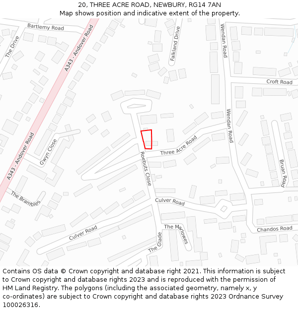 20, THREE ACRE ROAD, NEWBURY, RG14 7AN: Location map and indicative extent of plot