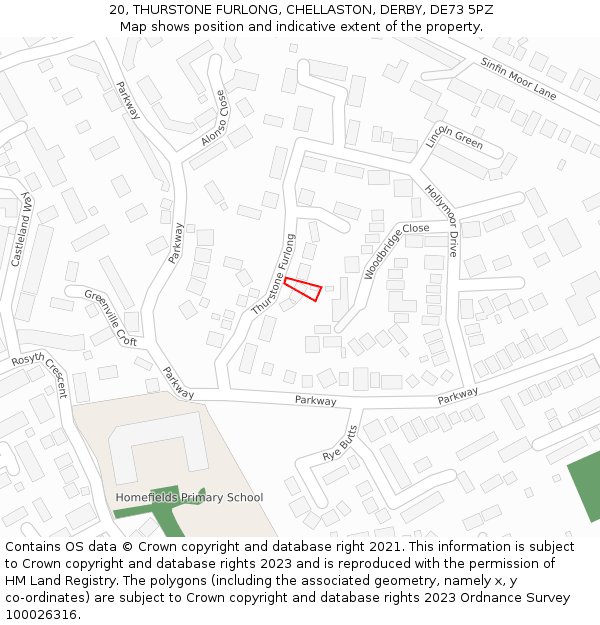 20, THURSTONE FURLONG, CHELLASTON, DERBY, DE73 5PZ: Location map and indicative extent of plot