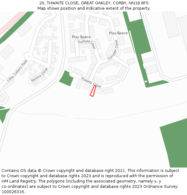 20, THWAITE CLOSE, GREAT OAKLEY, CORBY, NN18 8FS: Location map and indicative extent of plot