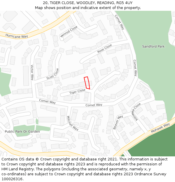 20, TIGER CLOSE, WOODLEY, READING, RG5 4UY: Location map and indicative extent of plot