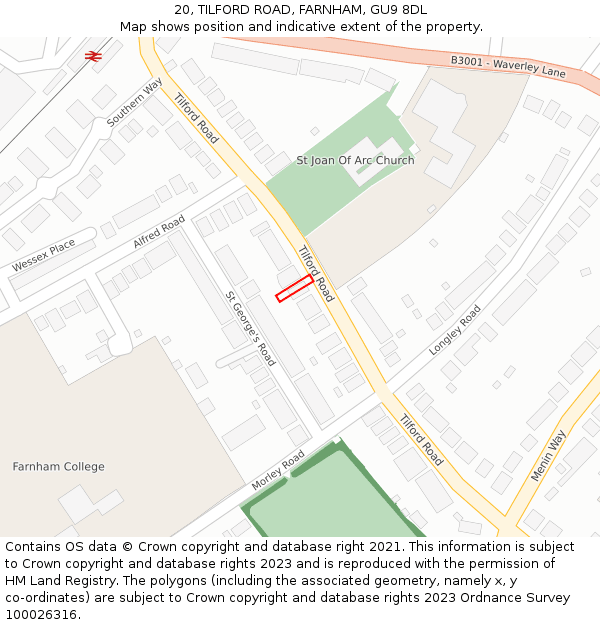 20, TILFORD ROAD, FARNHAM, GU9 8DL: Location map and indicative extent of plot