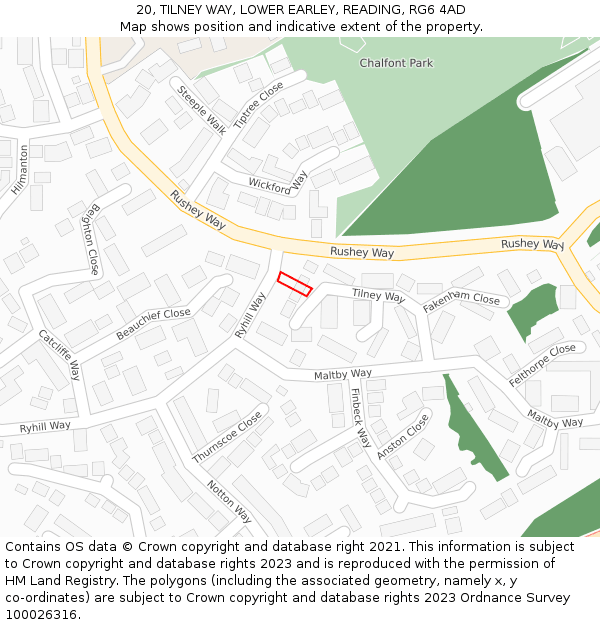 20, TILNEY WAY, LOWER EARLEY, READING, RG6 4AD: Location map and indicative extent of plot