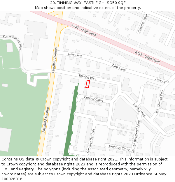 20, TINNING WAY, EASTLEIGH, SO50 9QE: Location map and indicative extent of plot