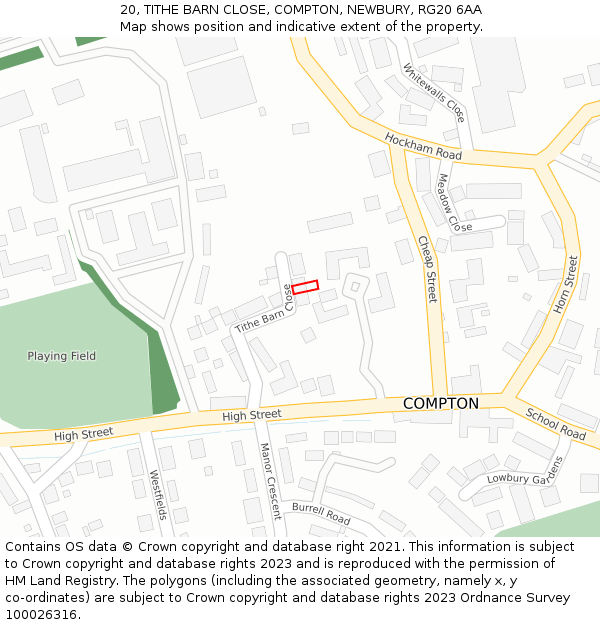 20, TITHE BARN CLOSE, COMPTON, NEWBURY, RG20 6AA: Location map and indicative extent of plot