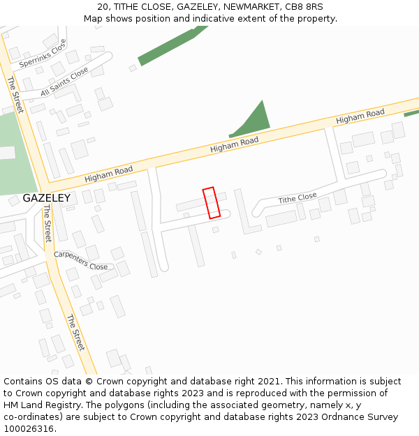 20, TITHE CLOSE, GAZELEY, NEWMARKET, CB8 8RS: Location map and indicative extent of plot