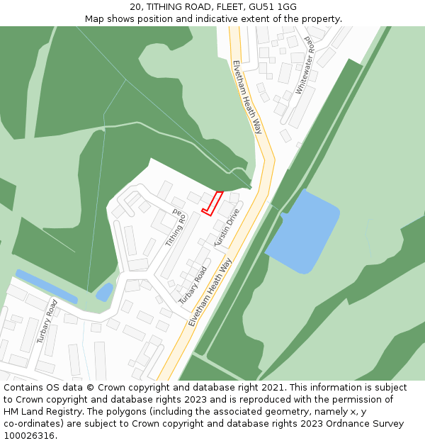 20, TITHING ROAD, FLEET, GU51 1GG: Location map and indicative extent of plot