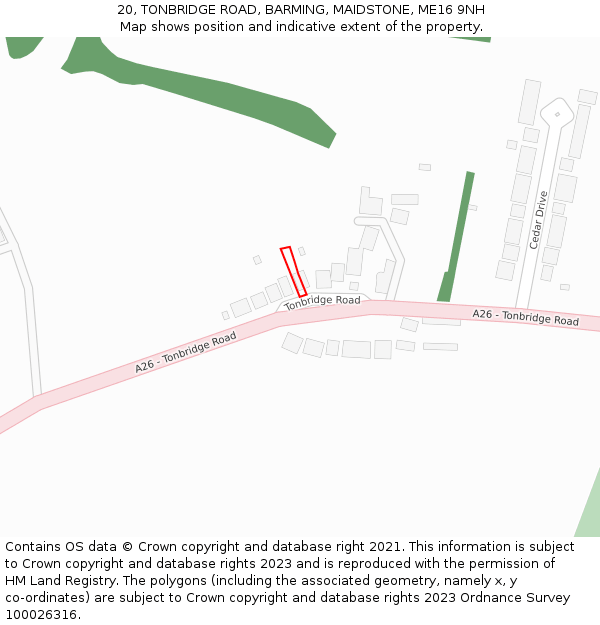 20, TONBRIDGE ROAD, BARMING, MAIDSTONE, ME16 9NH: Location map and indicative extent of plot