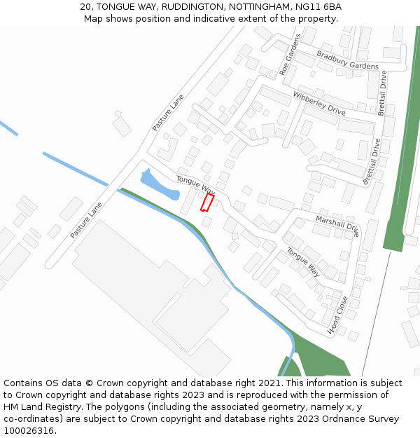 20, TONGUE WAY, RUDDINGTON, NOTTINGHAM, NG11 6BA: Location map and indicative extent of plot