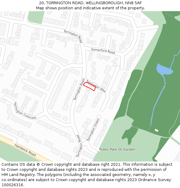 20, TORRINGTON ROAD, WELLINGBOROUGH, NN8 5AF: Location map and indicative extent of plot