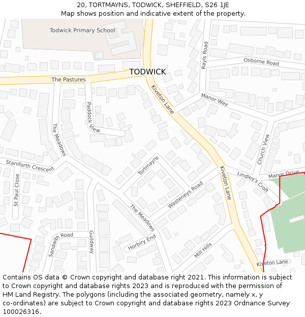 20, TORTMAYNS, TODWICK, SHEFFIELD, S26 1JE: Location map and indicative extent of plot