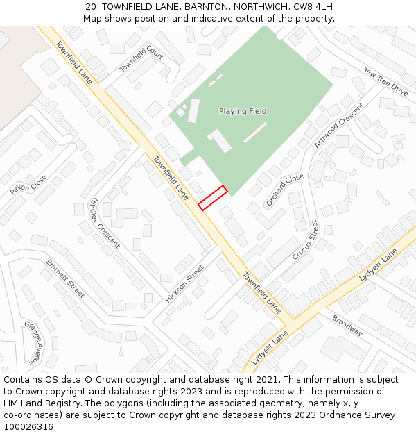 20, TOWNFIELD LANE, BARNTON, NORTHWICH, CW8 4LH: Location map and indicative extent of plot