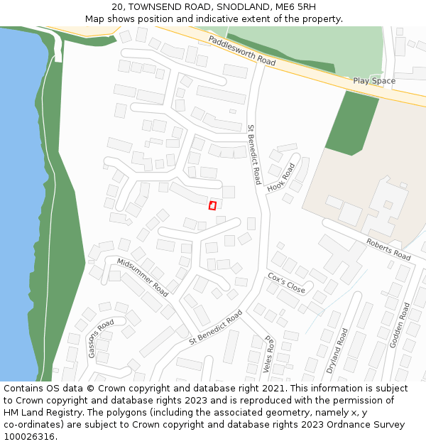 20, TOWNSEND ROAD, SNODLAND, ME6 5RH: Location map and indicative extent of plot