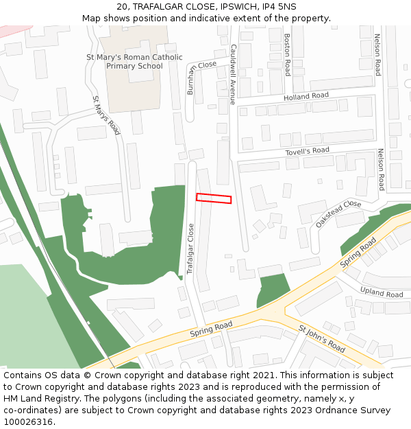 20, TRAFALGAR CLOSE, IPSWICH, IP4 5NS: Location map and indicative extent of plot