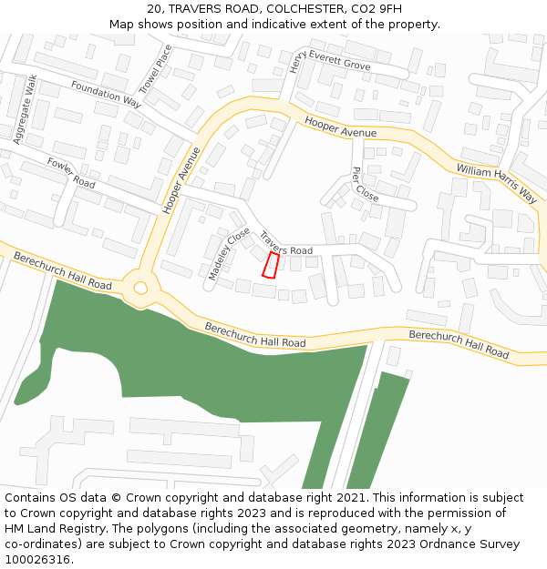 20, TRAVERS ROAD, COLCHESTER, CO2 9FH: Location map and indicative extent of plot