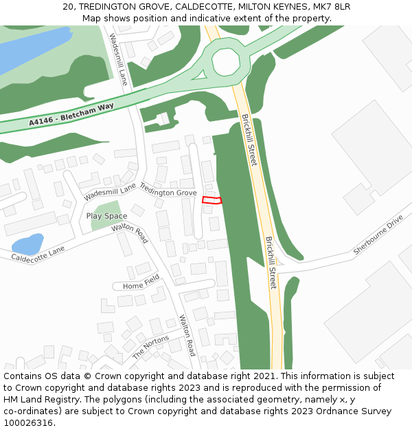 20, TREDINGTON GROVE, CALDECOTTE, MILTON KEYNES, MK7 8LR: Location map and indicative extent of plot