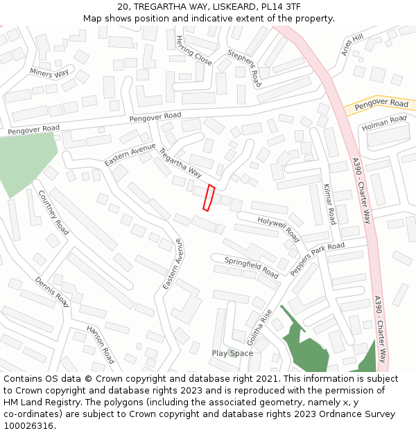 20, TREGARTHA WAY, LISKEARD, PL14 3TF: Location map and indicative extent of plot