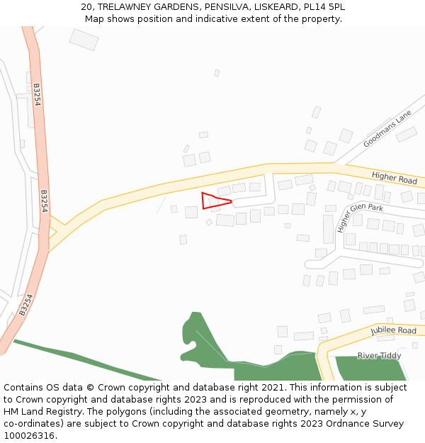 20, TRELAWNEY GARDENS, PENSILVA, LISKEARD, PL14 5PL: Location map and indicative extent of plot