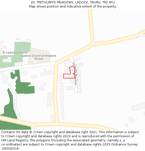 20, TRETHURFFE MEADOWS, LADOCK, TRURO, TR2 4FU: Location map and indicative extent of plot