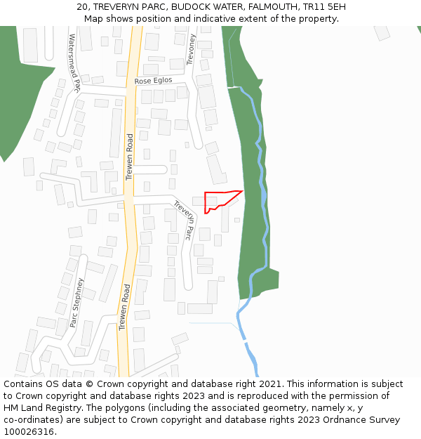 20, TREVERYN PARC, BUDOCK WATER, FALMOUTH, TR11 5EH: Location map and indicative extent of plot