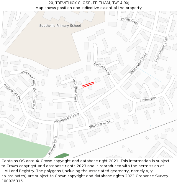 20, TREVITHICK CLOSE, FELTHAM, TW14 9XJ: Location map and indicative extent of plot