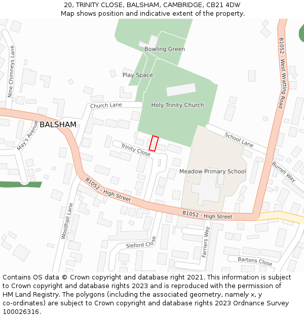 20, TRINITY CLOSE, BALSHAM, CAMBRIDGE, CB21 4DW: Location map and indicative extent of plot