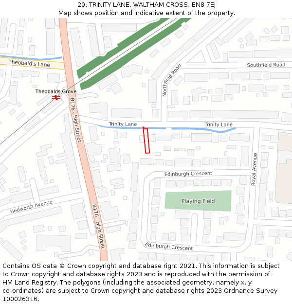 20, TRINITY LANE, WALTHAM CROSS, EN8 7EJ: Location map and indicative extent of plot