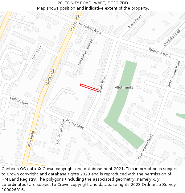 20, TRINITY ROAD, WARE, SG12 7DB: Location map and indicative extent of plot