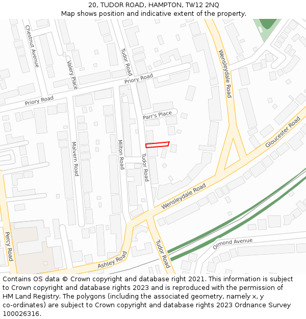 20, TUDOR ROAD, HAMPTON, TW12 2NQ: Location map and indicative extent of plot