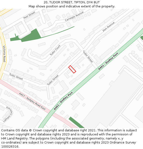 20, TUDOR STREET, TIPTON, DY4 8UT: Location map and indicative extent of plot