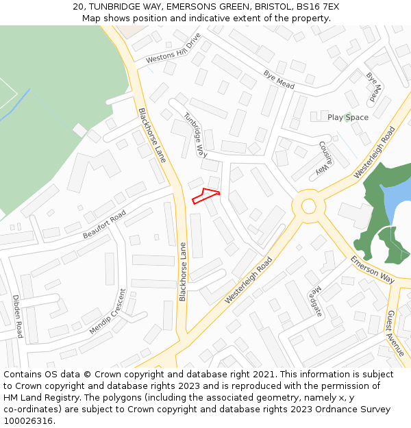 20, TUNBRIDGE WAY, EMERSONS GREEN, BRISTOL, BS16 7EX: Location map and indicative extent of plot