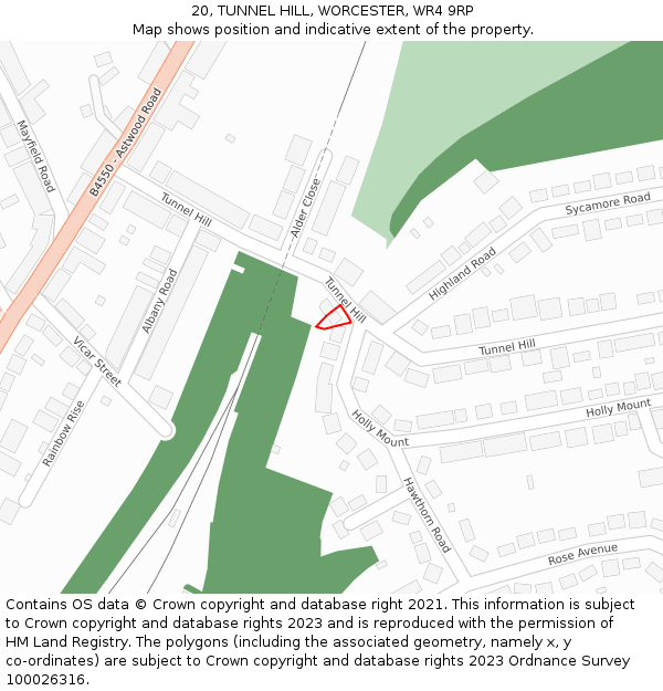 20, TUNNEL HILL, WORCESTER, WR4 9RP: Location map and indicative extent of plot