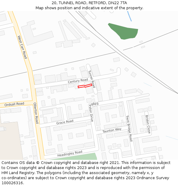 20, TUNNEL ROAD, RETFORD, DN22 7TA: Location map and indicative extent of plot
