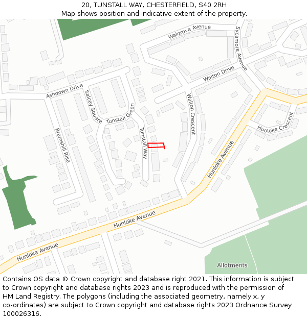 20, TUNSTALL WAY, CHESTERFIELD, S40 2RH: Location map and indicative extent of plot