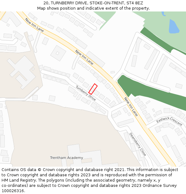 20, TURNBERRY DRIVE, STOKE-ON-TRENT, ST4 8EZ: Location map and indicative extent of plot