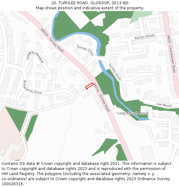 20, TURNLEE ROAD, GLOSSOP, SK13 6JS: Location map and indicative extent of plot