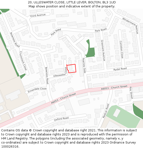 20, ULLESWATER CLOSE, LITTLE LEVER, BOLTON, BL3 1UD: Location map and indicative extent of plot