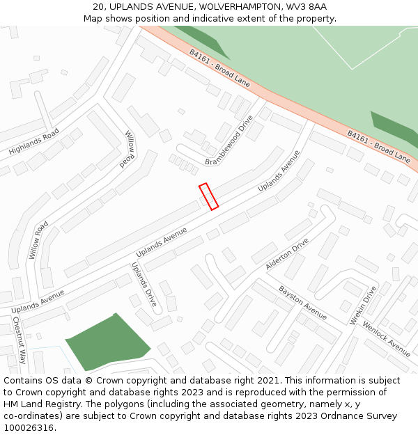 20, UPLANDS AVENUE, WOLVERHAMPTON, WV3 8AA: Location map and indicative extent of plot