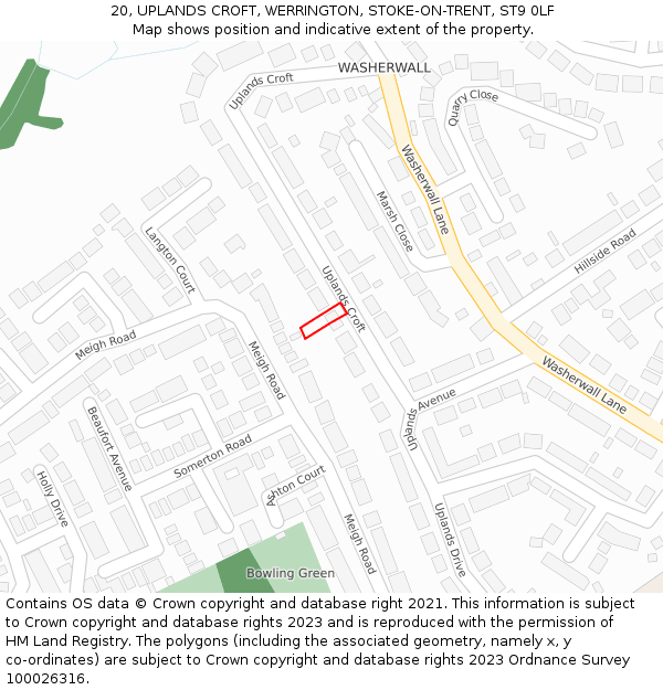 20, UPLANDS CROFT, WERRINGTON, STOKE-ON-TRENT, ST9 0LF: Location map and indicative extent of plot