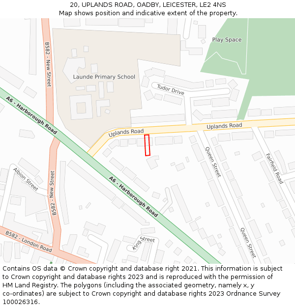 20, UPLANDS ROAD, OADBY, LEICESTER, LE2 4NS: Location map and indicative extent of plot