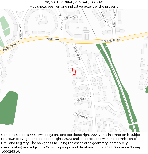 20, VALLEY DRIVE, KENDAL, LA9 7AG: Location map and indicative extent of plot