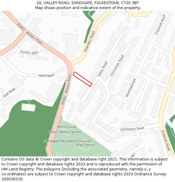 20, VALLEY ROAD, SANDGATE, FOLKESTONE, CT20 3BT: Location map and indicative extent of plot