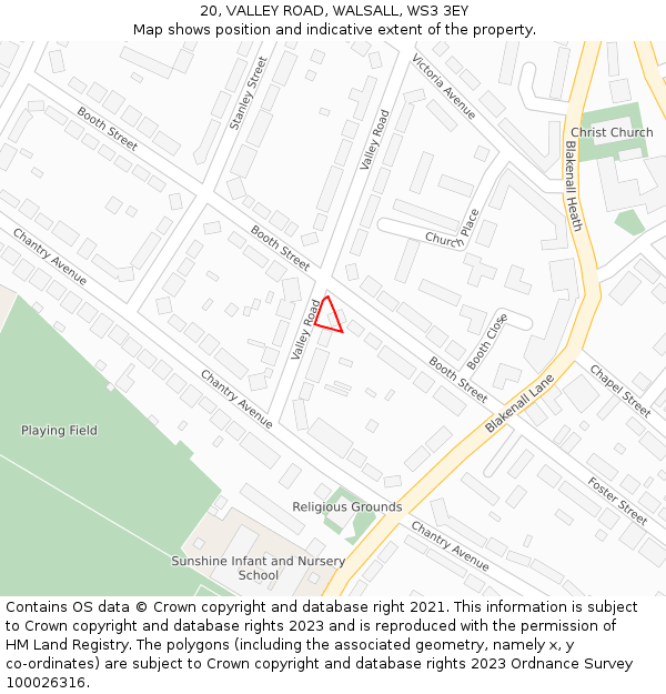 20, VALLEY ROAD, WALSALL, WS3 3EY: Location map and indicative extent of plot