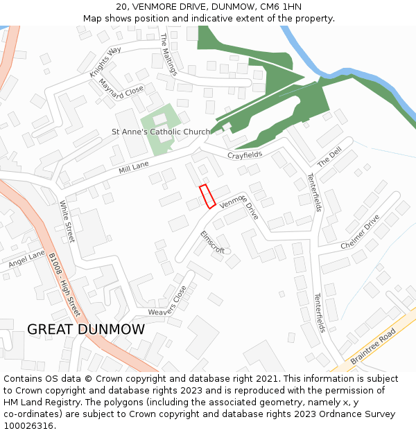 20, VENMORE DRIVE, DUNMOW, CM6 1HN: Location map and indicative extent of plot