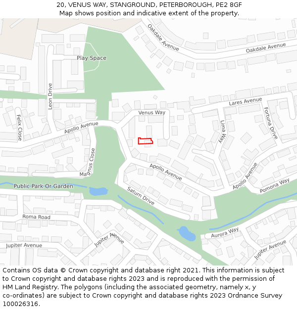20, VENUS WAY, STANGROUND, PETERBOROUGH, PE2 8GF: Location map and indicative extent of plot