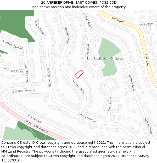 20, VEREKER DRIVE, EAST COWES, PO32 6QD: Location map and indicative extent of plot