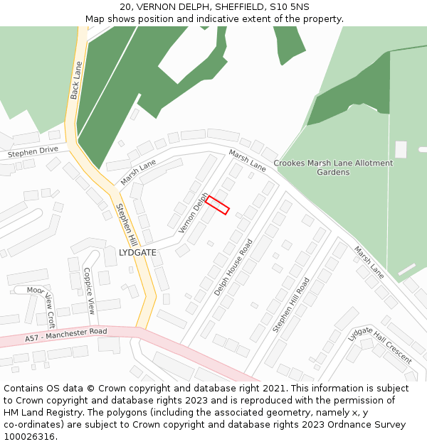 20, VERNON DELPH, SHEFFIELD, S10 5NS: Location map and indicative extent of plot