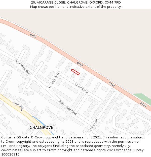 20, VICARAGE CLOSE, CHALGROVE, OXFORD, OX44 7RD: Location map and indicative extent of plot