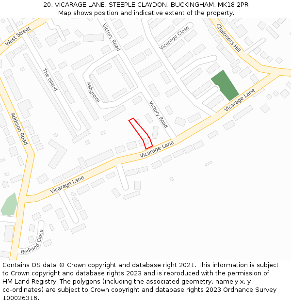 20, VICARAGE LANE, STEEPLE CLAYDON, BUCKINGHAM, MK18 2PR: Location map and indicative extent of plot