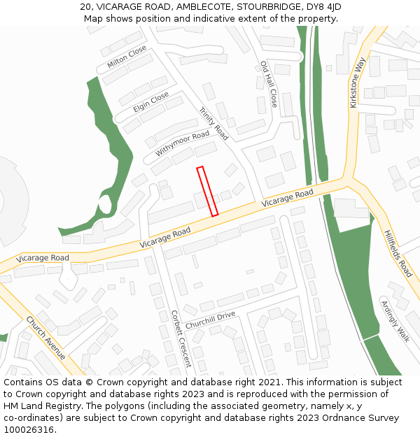 20, VICARAGE ROAD, AMBLECOTE, STOURBRIDGE, DY8 4JD: Location map and indicative extent of plot